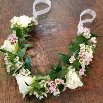 White Spray Rose with Blush Wax Crown