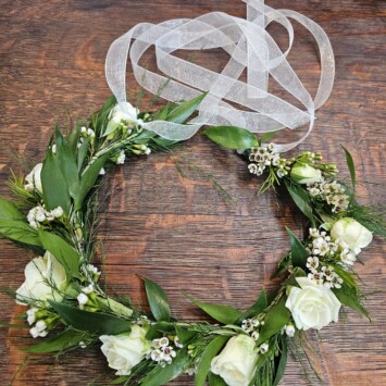 White Spray Rose with White Wax Crown