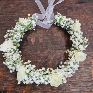 White Spray Rose with Baby's Breath Crown